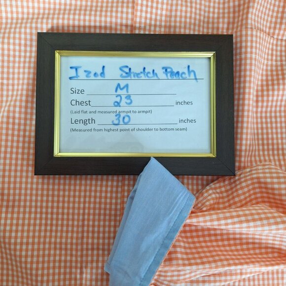 Izod Mens Collared Shirt Button Down Up Peach Orange Check Medium Blue Cuff - Picture 6 of 8